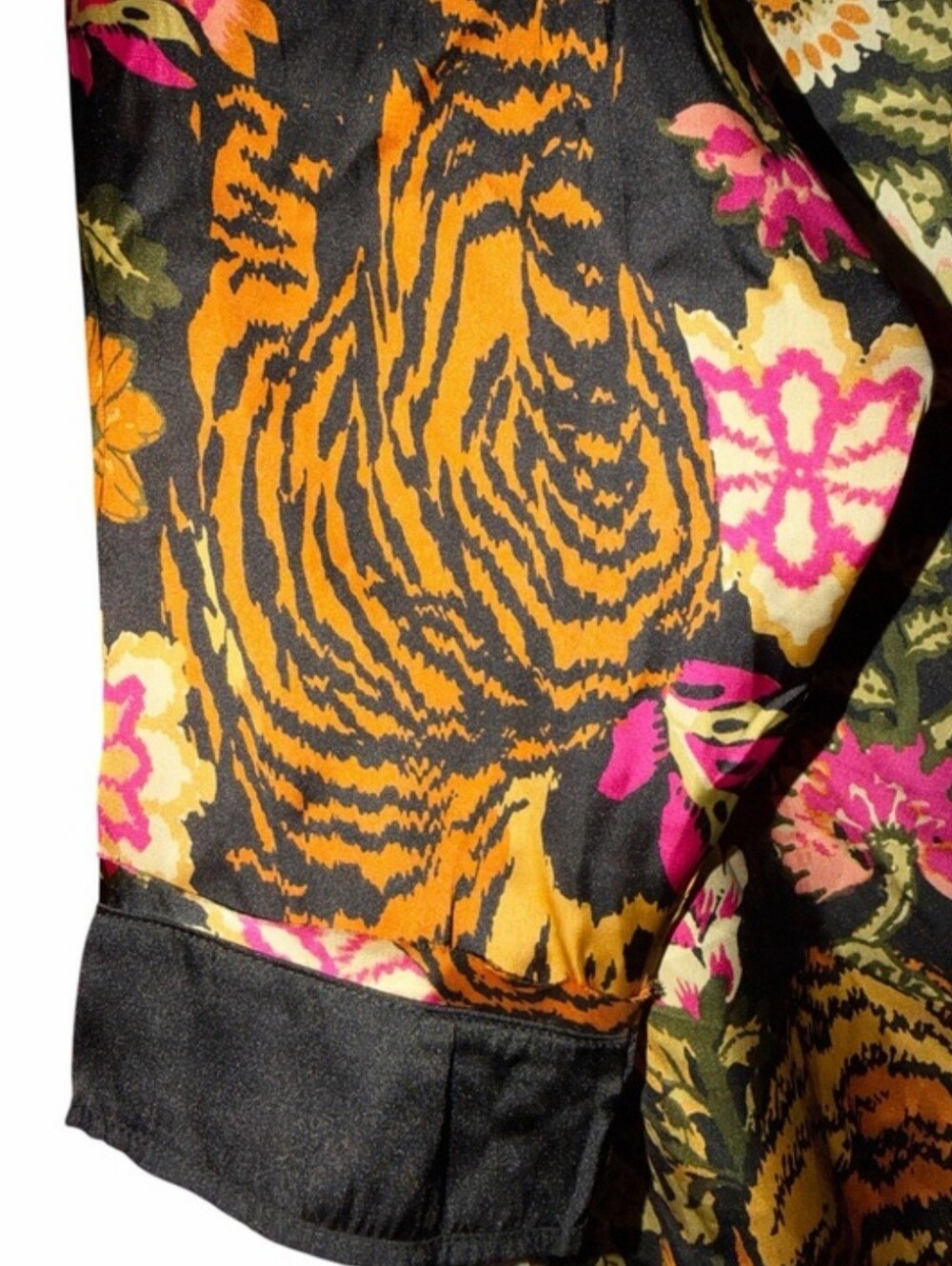 Free People Tiger Floral Satin Button Down Long Sleeve Pajama Top Medium Black - Picture 6 of 10